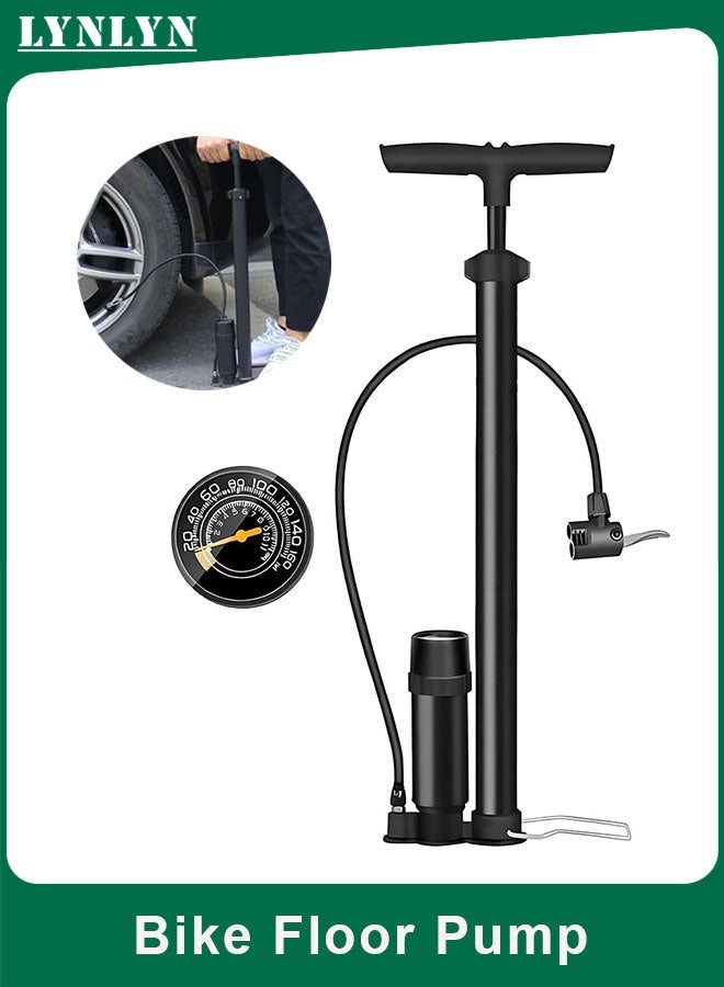 LYNLYN Bike Floor Pump with Pressure Gauge, 160 PSI High Pressure Bicycle, Heavy-Duty Steel Air Pump for MTB Road Bikes, Balls, Balloons and Inflatables - Image 1